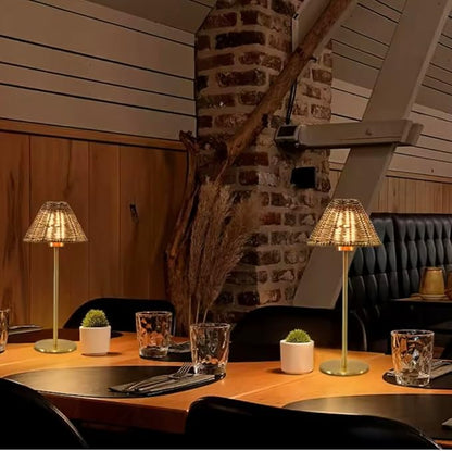 Athena-R Organic Bamboo & Rattan Cordless Table Lamps with 3-Way Brightness & Rechargeable Battery | 2-Piece Set for Bedroom, Living Room, Office & Outdoor LED Lighting