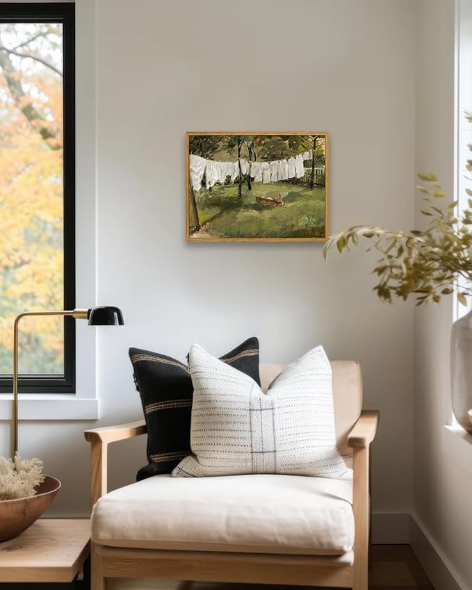 KBKBART Framed Canvas Wall Art Home Decor, Vintage Laundry Room Art Prints Wall Decor, Farmhouse Decor Canvas Oil Painting, Antique Country Landscape Wall Art Prints for Beroom Living Room Bathroom (12"x16")