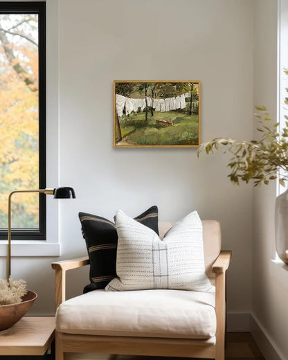 KBKBART Framed Canvas Wall Art Home Decor, Vintage Laundry Room Art Prints Wall Decor, Farmhouse Decor Canvas Oil Painting, Antique Country Landscape Wall Art Prints for Beroom Living Room Bathroom (12"x16")