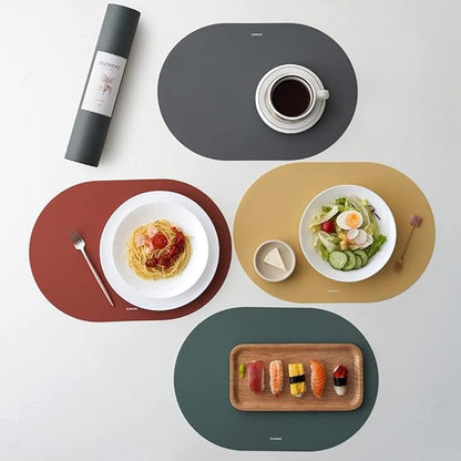 Placemats, Silicone Placemats, Set of 4, Non-Slip, Oil Proof, Water Proof, Heat Resistant, Stain Resistant, Easy to Clean, Leather Texture, Oval (Summer Combo)