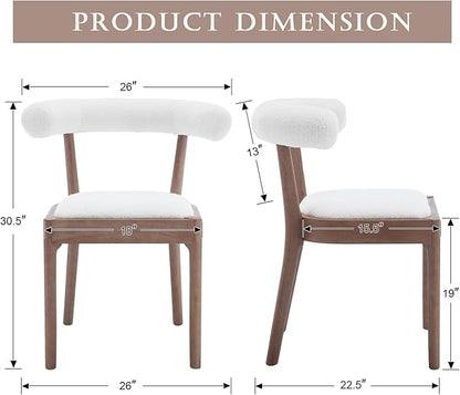 Wood Dining Chairs Set of 4, Mid Century Modern Living Room Chairs with Unique Curved Open Back Comfy Upholstered Side Chair for Kitchen/Restaurant/Reception, Sherpa White
