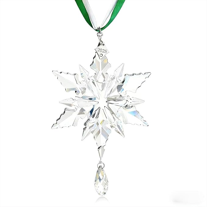 2025 Annual Christmas Ornaments Crystal Snowflake Star - Christmas Tree Ornaments Pendant Sun Catcher Home Hanging Decor (2025 White Crystal 3 Layers)