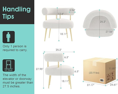 Modern Velvet Accent Chair, Round Upholstered Barrel Armchair for Small Spaces, Fluffy Side Corner Chair for Living Room, Bedroom, Vanity, Office, Reading Nook(Cream White)