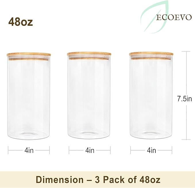 Glass Jars with Bamboo Lids (40oz in 3 Pack), Glass Food Jars and Canisters Sets, Pantry Food Storage Jars with Airtight Lids, Large Glass Canisters with lids