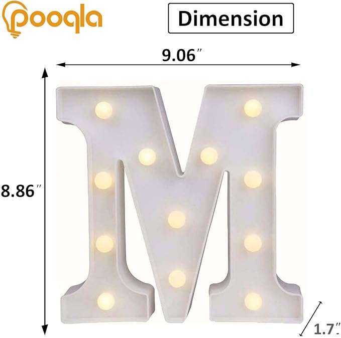 Pooqla LED Marquee Letter Lights Sign, Light Up Alphabet Letter for Home Party Wedding Decoration M