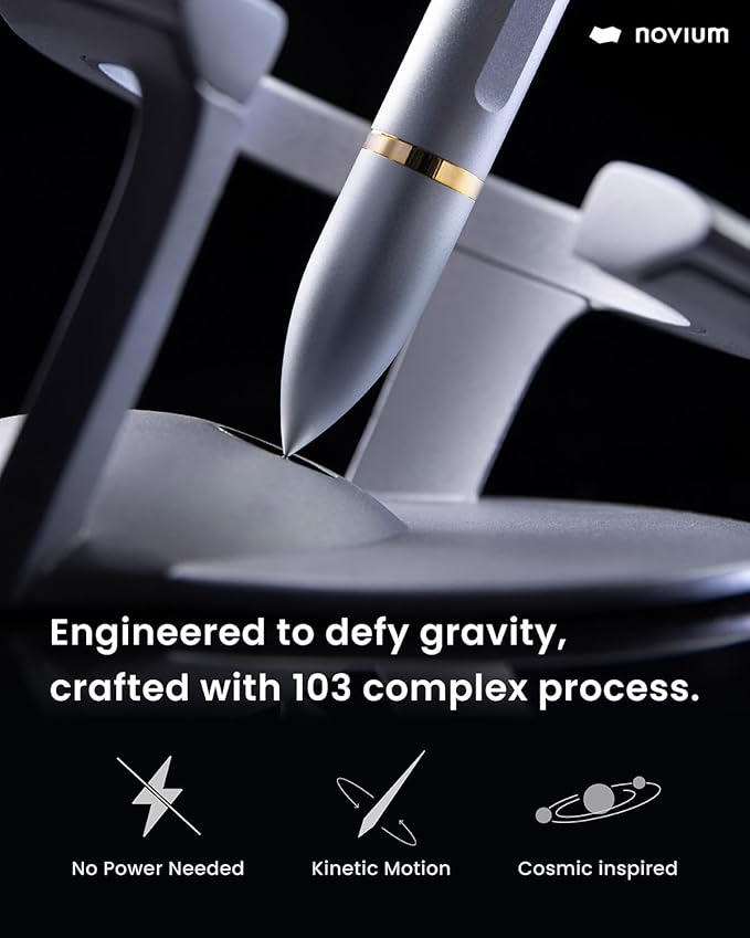 novium Hoverpen Interstellar - Luxury Ballpoint Pen Made With Aerospace Alloys, Unique Aesthetic, Free Spinning Executive Pen, Desk Decor (Starlight Silver, 18K-Gold)