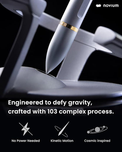 novium Hoverpen Interstellar - Luxury Ballpoint Pen Made With Aerospace Alloys, Unique Aesthetic, Free Spinning Executive Pen, Desk Decor (Starlight Silver, 18K-Gold)