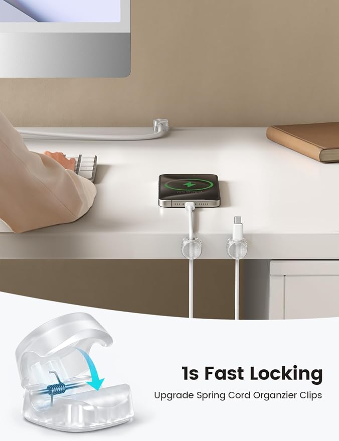 6Pack Cord Organizer, Desk Accessories - Lamicall Clear Cable Management Clips, Home Workspace Organization Accessories, Nightstand Wire Keeper Desk Decor, Dorm Room Essentials Desktop Gadgets