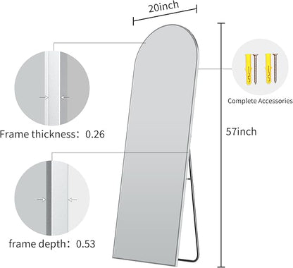 57" x 20" Arched Full Length Mirror - Wall Mounted/Floor Mirror Aluminum Alloy Frame Full Body Mirrors for Bathroom Living Room Bedroom and Entryway,Sliver