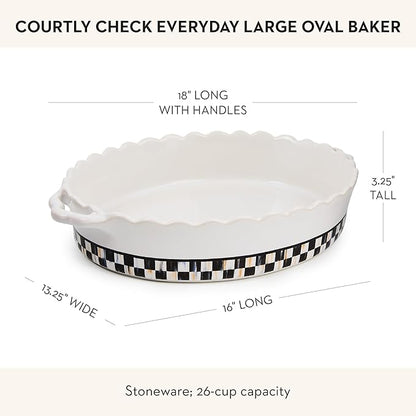 MACKENZIE-CHILDS Everyday Oval Casserole Baker, Cute Oven Baker, Large, Black-and-White Courtly Check