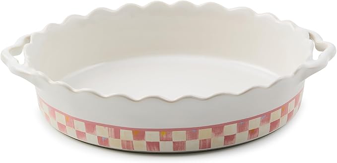 MACKENZIE-CHILDS Everyday Oval Casserole Baker, Cute Oven Baker, Medium, Pink-and-White Rosy Check