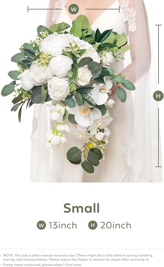 Ling's moment White Bridal Bouquet Cascading, White Wedding Bouquets for Bride, 13 Inch Ivory Bride Bouquets for Wedding Artificial Flowers Bouquets