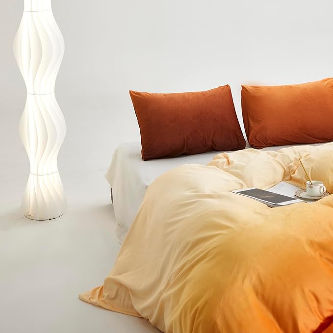 CLOTHKNOW Orange White Velvet Comforter Sets Twin/Twin XL Gradient Yellow Bedding Comforter Sets Soft