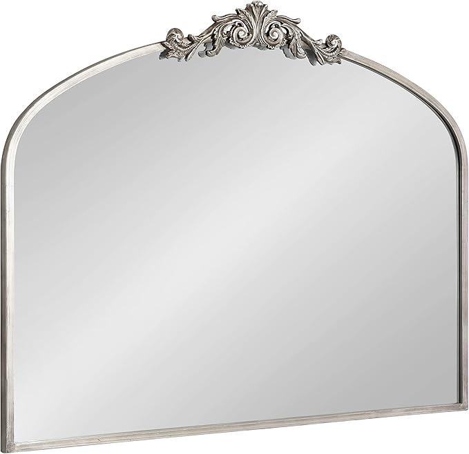 Kate and Laurel Arendahl Ornate Traditional Arched Mirror; 36 x 29; Silver; Decorative Baroque Style Arched Wall Mirror with Wide Frame and Crown