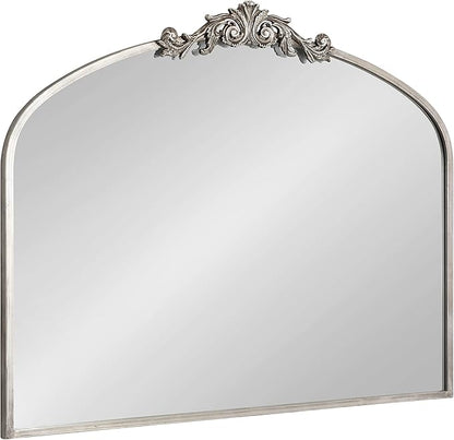 Kate and Laurel Arendahl Ornate Traditional Arched Mirror; 36 x 29; Silver; Decorative Baroque Style Arched Wall Mirror with Wide Frame and Crown