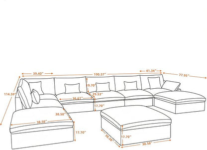 Cloud Couch for LivingRoom,190" U Shaped Modular Sectional Couch with Storage Ottoman,Down Filled 9 Seater Convertible Sleeper Sofa Bed Oversized Furniture,Black