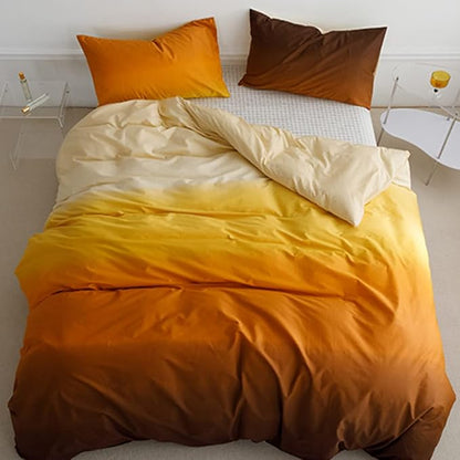 CLOTHKNOW Brown Yellow Queen Size Comforter Sets 3Pcs Orange Bedding Comforter Sets Soft Yellow Queen Comforter with 2 x Pillowcases