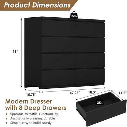 Dresser for Bedroom,Modern Large Wood Dresser,8 Chest of Drawers,Living Room,Hallway,Entryway,TV Stand Drawer Organizer(Black)
