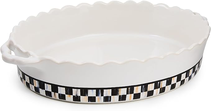 MACKENZIE-CHILDS Everyday Oval Casserole Baker, Cute Oven Baker, Large, Black-and-White Courtly Check