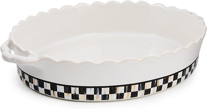 MACKENZIE-CHILDS Everyday Oval Casserole Baker, Cute Oven Baker, Large, Black-and-White Courtly Check