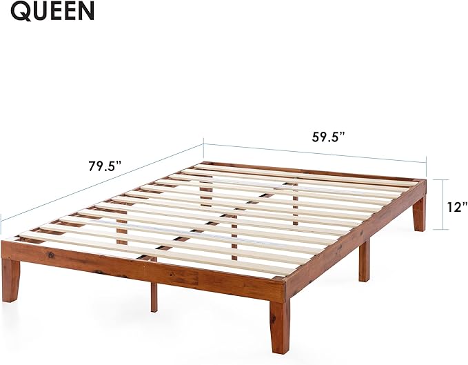 Mellow Naturalista Classic - 79.5"L x 59.5"W x 12"H Inch Solid Wood Platform Bed with Wooden Slats, No Box Spring Needed, Easy Assembly, Queen, Cherry