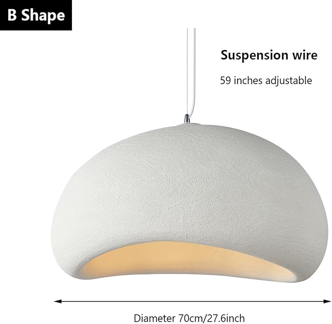 JAYMP 70cm Wabi Sabi Pendant Light for Dining Room Kitchen Island Hallway Restaurant Modern Hanging Lamp E26 Base Japanese Style Bird Nest Shape Lighting Fixture (Matte White, B Shape, 70cm/27.6in)