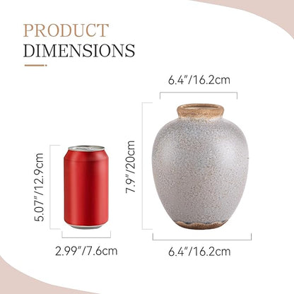 Ceramic Vintage Vase, Flower Rustic Vase Decorative Chinoiserie Decor Rustic Farmhouse Retro Floral Vases for Table Bookshelf Mantel Kitchen Living Room Office - 7.8inch Gray