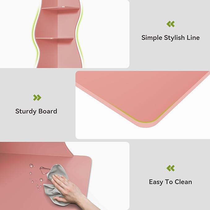 LITTLE TREE 70-Inch Corner Shelf, Seaweed Shaped Etagere Display Bookshelf, Freestanding 5-Tier Wall Shelves for Small Spaces, Living Room, Bedroom, Pink, 2 Pack