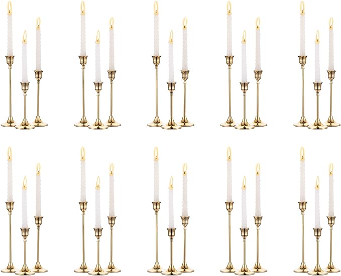 Nuptio Candlestick Candle Holders 30 Pcs Candle Stick Holder Gold Taper Candle Holder Candle Stand for Wedding Party Thanksgiving Halloween Birthday Mantel Baby Shower Table Centerpieces Decor