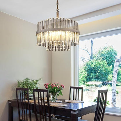 Q&S Modern Crystal Chandeliers for Dining Room,Round Glass Chandelier 4-Lights for Living Room Kitchen Island Entryway Foyer Stairway UL Listed