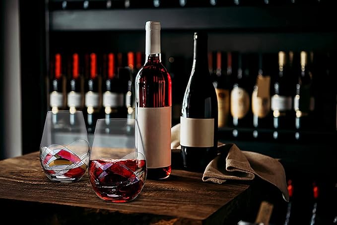 Stemless Wine Glasses Gift Set 2 Hand Painted Large Premium Red and White glasses Wine Lover Birthday Gift Box Mom Wife Sister, Bezrat