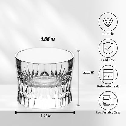 KAMMAK Crystal Whiskey Glasses Set of 2, Old Fashioned Glasses Stemless, 4.66oz Hand Blown White Cocktail Glasses, Engagement Gifts for Couples, Women, Men