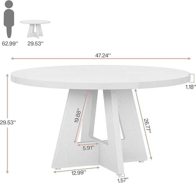 Tribesigns Farmhouse Dining Table 47 Inch Round Dinner Table for 4, Rustic Round, White