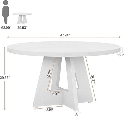 Tribesigns Farmhouse Dining Table 47 Inch Round Dinner Table for 4, Rustic Round, White