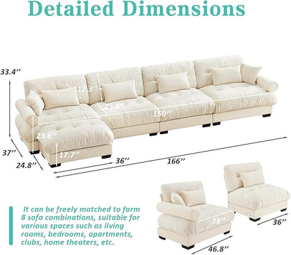 SoarFlash Velvet Sectional Sofa Ottoman, Beige