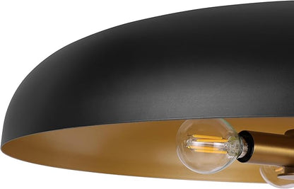 LamQee 20 Inch Oversized Large Pendant Lights, 3-Lights Black and Gold Modern Dome Chandelier, Industrial Metal Pendant Lighting Fixture Ceiling Hanging for Kitchen Island, Dining Room Over Table, Bar