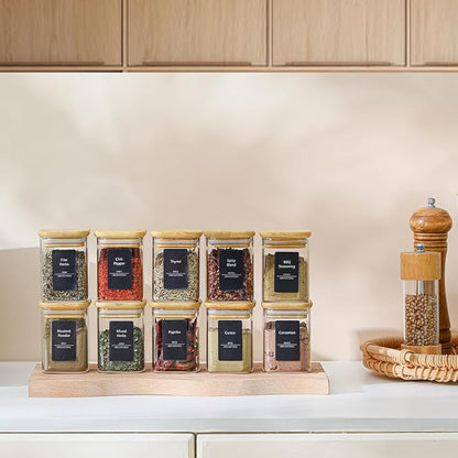 16Pcs 7oz Spice Jars Glass Container with 275 Labels, Airtight Seasoning Empty Organizer with Bamboo Lid Set for Pepper, Salt, Sugar