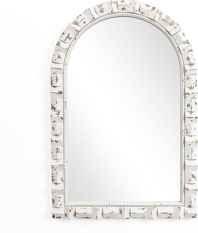 LuxenHome Distressed Arched Wall Mirror for Bathroom, 24"x36" Large Wood Framed Wall Mounted Decorative Vanity Mirror for Living Room Bedroom Decor, Hanging Sculptures Accent for Entryway Home Decor