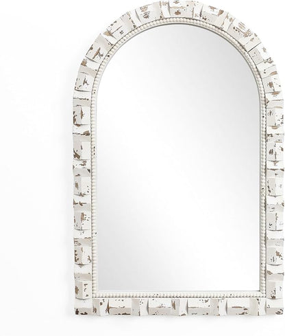 LuxenHome Distressed Arched Wall Mirror for Bathroom, 24"x36" Large Wood Framed Wall Mounted Decorative Vanity Mirror for Living Room Bedroom Decor, Hanging Sculptures Accent for Entryway Home Decor