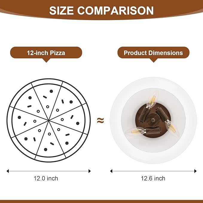 Mid-Century Modern Faux Walnut Wood Semi Flush Mount Ceiling Light, 3-Light Kitchen Light Fixtures with Glass Shade for Entryway Hallway Bathroom Bedroom (12.6 Inch)