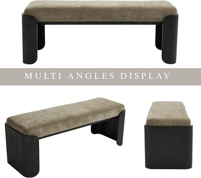 DUOMAY Modern Chenille Bedroom Bench, 49" Wide Long Entryway Bench with Solid Wood Legs Upholstered Dining Bench Ottoman for Living Room Indoor, Green