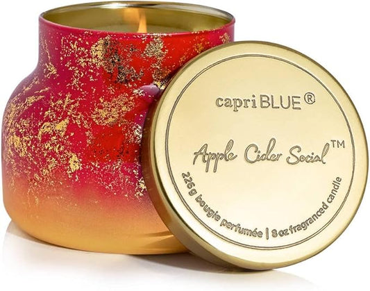 Capri Blue Glimmer Petite Signature Jar Candle - Apple Cider Social Scented Candle with Ombre Glass Candle - Luxury Aromatherapy Candle - Red and Gold (8 oz)