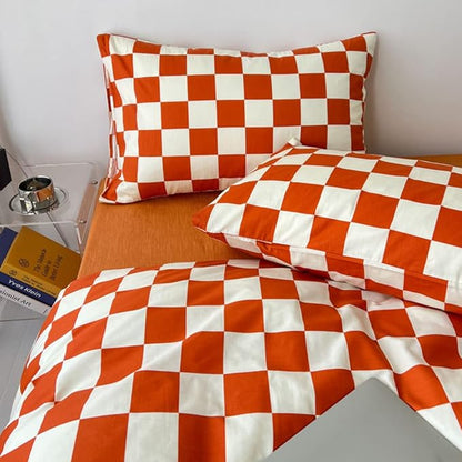 CLOTHKNOW Rust Beige Plaid Full Size Comforter Sets Grid Bedding Comforter Sets Terracotta Checker Comforter with 2 x Pillow Cases