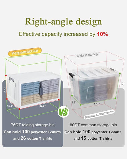 OlarHike Stackable Storage Bins with Lids Folding Storage Box with Doors and Wheels 3 Pack Cubes