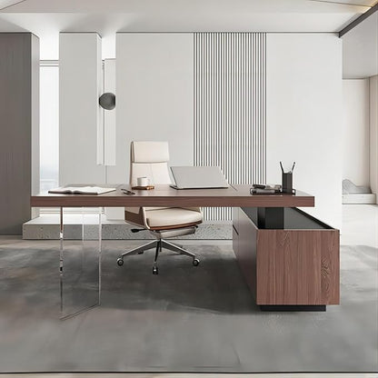 homary 71.5" Modern L-Shaped Desk, Home Executive  Office Desk with Lift-Top & Storage Cabinet Walnut Productivity & Ergonomic Comfort Standing Desk for Study, Home Office, Office