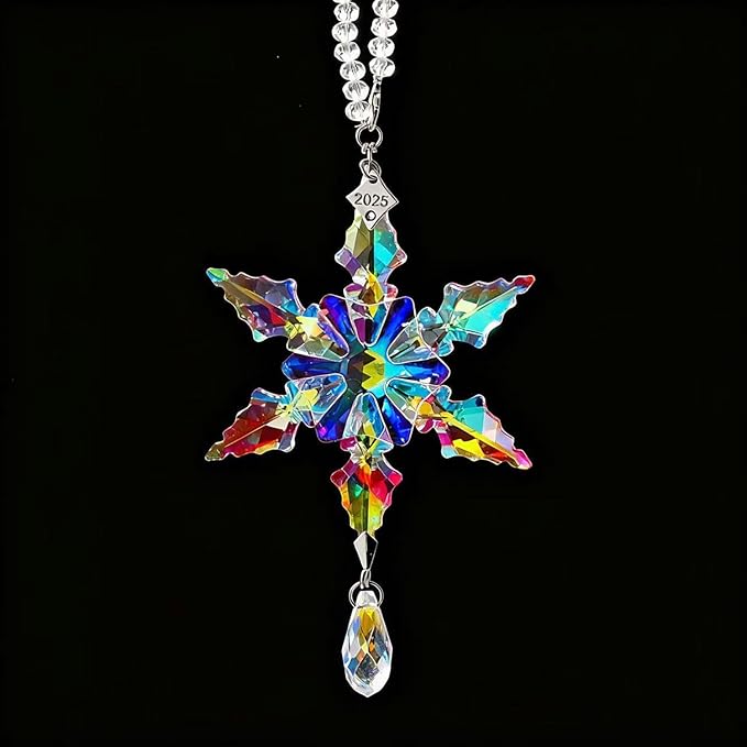 2025 Annual Christmas Ornaments Crystal Snowflake Star - Christmas Tree Ornaments Pendant Sun Catcher Home Hanging Decor (2025 Colored Crystal 2 Layers)