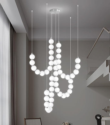 Modern Chandeliers LED Dimmable Light Acrylic Balls Ceiling Pendant Lighting for Living Room Dining Room Bedroom Adjustable Hanging Lights 90 Watts Silver Lamp