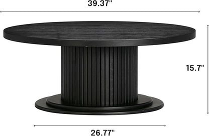 NTC 40 Inch Summit Modern Classic Tambour Wooden Round Coffee Table – Waterproof & Heat Resistant, Burnt Black