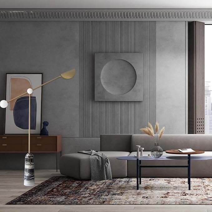 Funambulist Gold Floor Lamp with Marble Base | Minimalist Metal Frame, Warm White Light