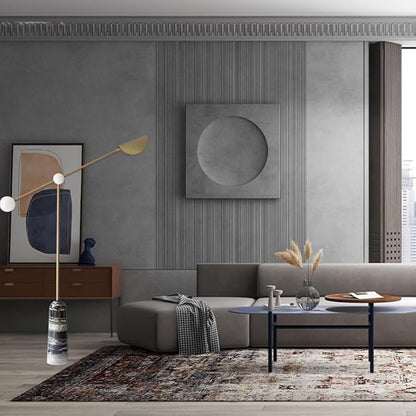 Funambulist Gold Floor Lamp with Marble Base | Minimalist Metal Frame, Warm White Light